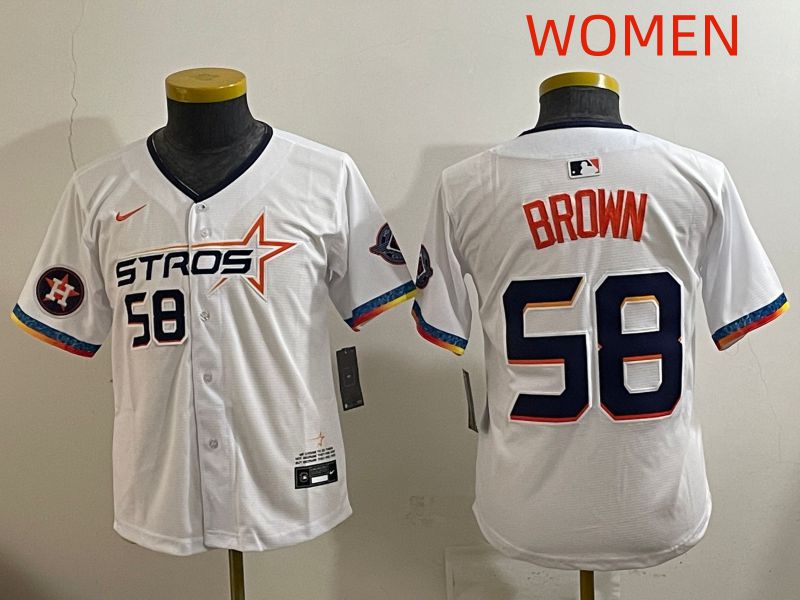 Women Houston Astros #58 Brown White Fourth generation Joint Name 2025 Nike MLB Jersey style 9->women mlb jersey->Women Jersey